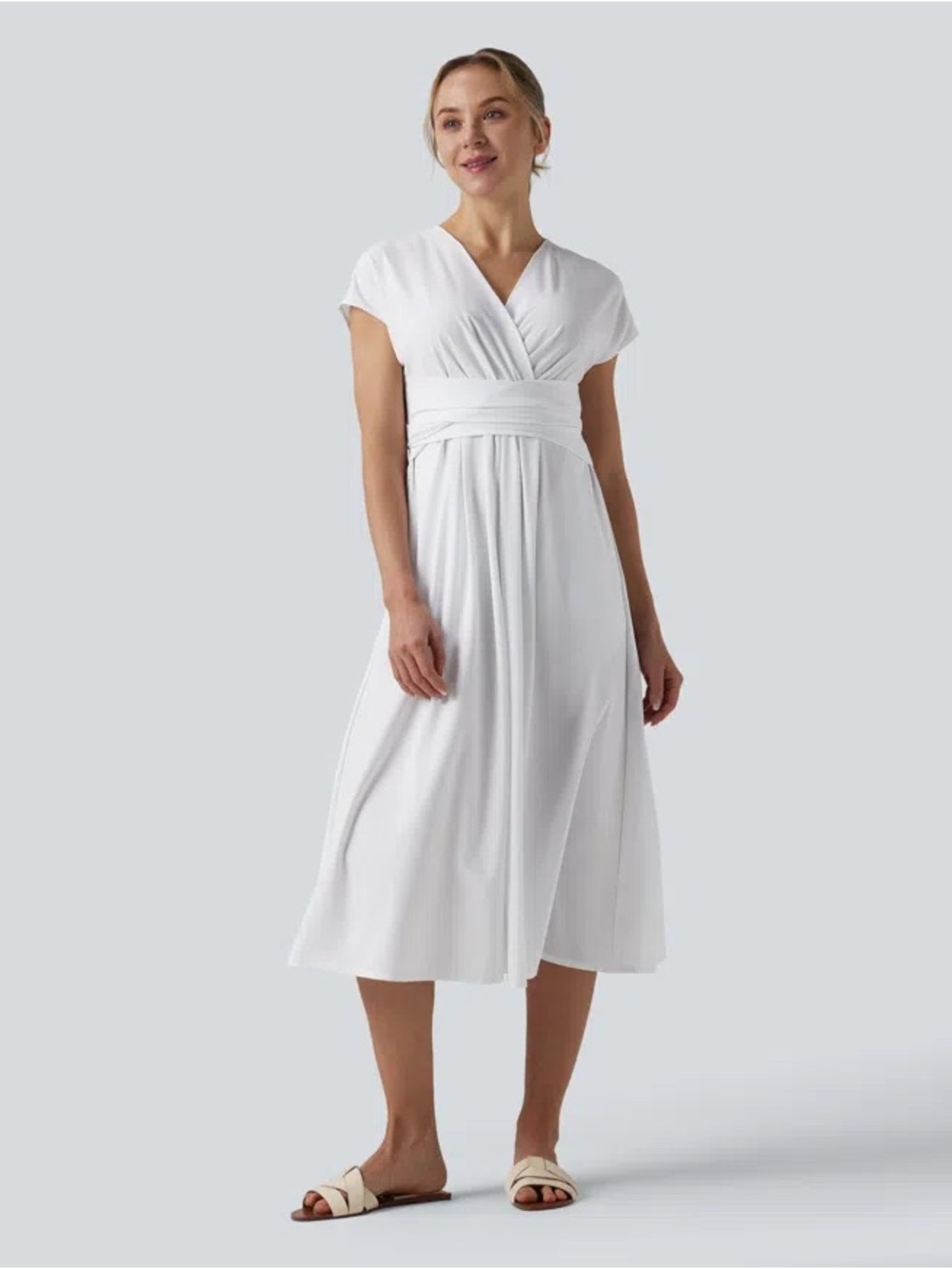 Halara White V-Neck Breezeful Dress NWT, Activewear, Flowy, Vacation, Pockets